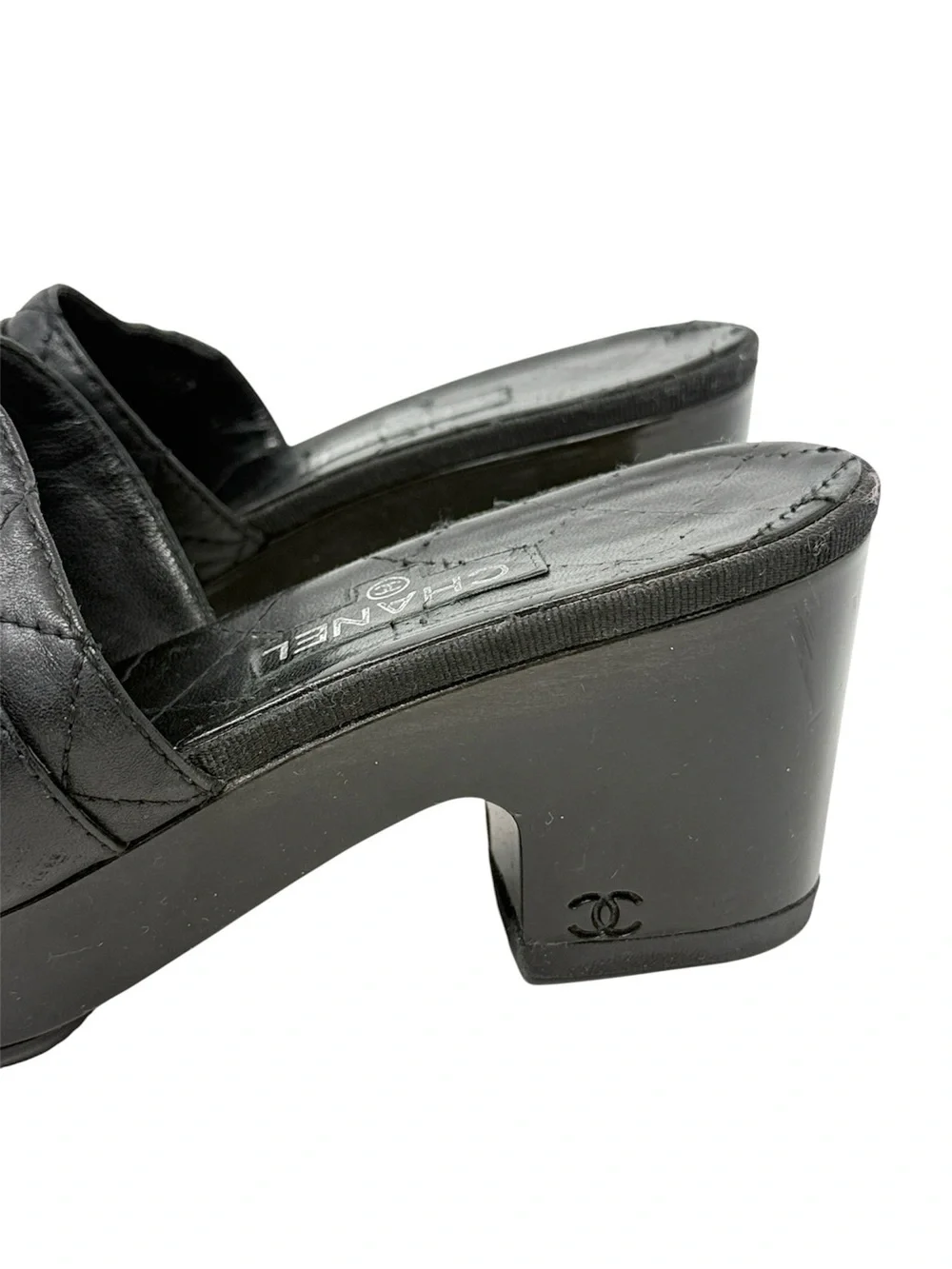 Chanel Black Quilted CC Slip On Turnlock Platform Mules Slides Clogs Sandals 38